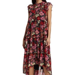 Cinq A Sept Ricki Floral-Print High-Low Midi Dress size small $445 retail